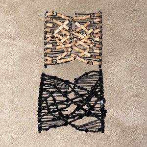 Hand made hair clips. Brown and black.